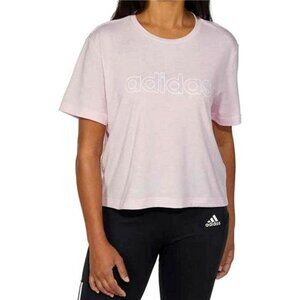 Adidas Women's Primegreen Aeroready Logo Crop Tee (Pink, X-Small)